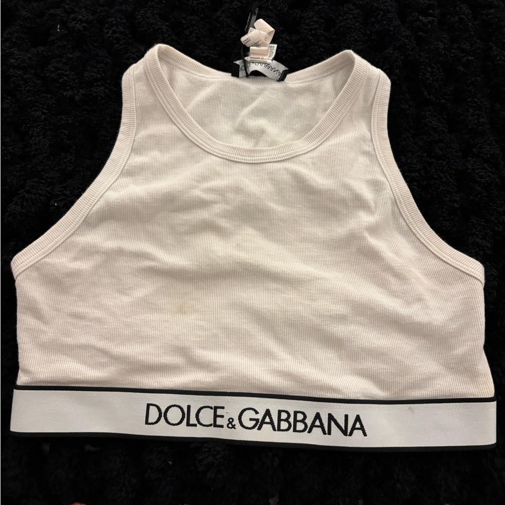 Dolce & Gabbana White Logo Crop Tank Top